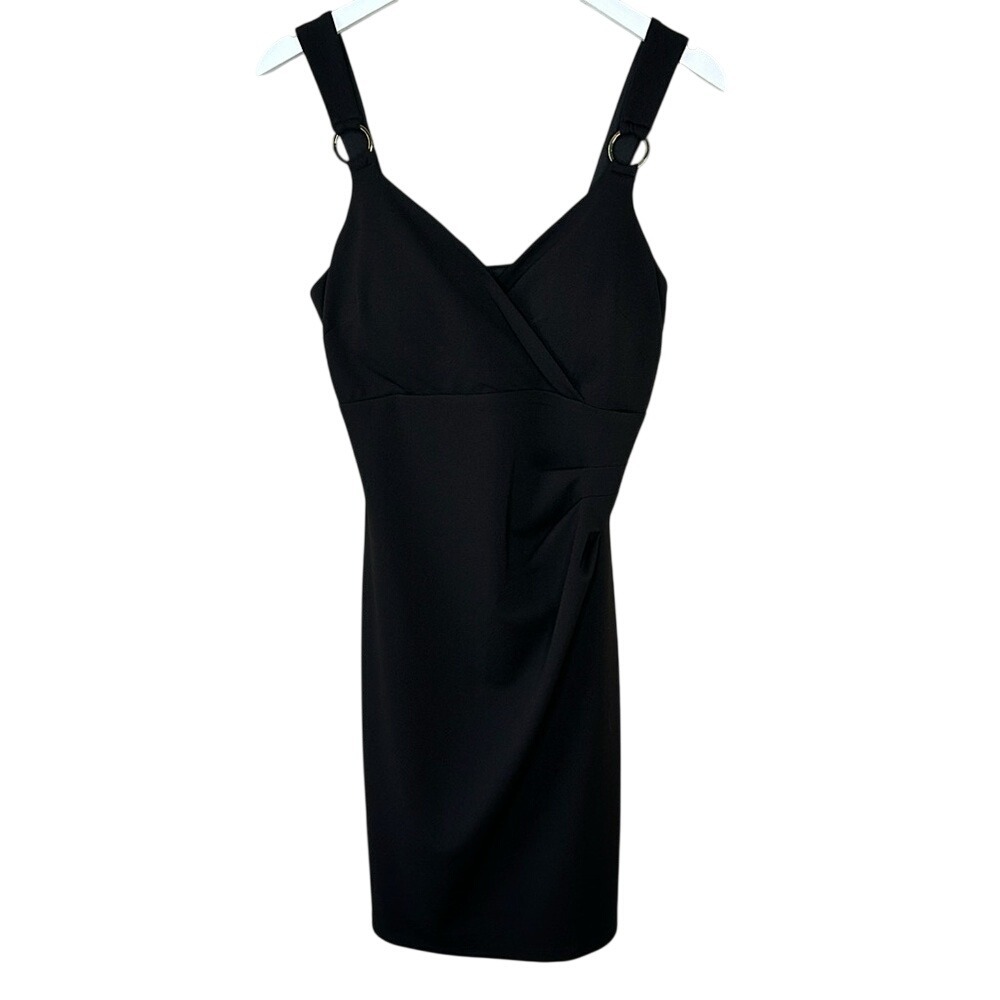 Guess‎ Gathered Waist Surplice Neckline Stretch Little Black Dress Size 10